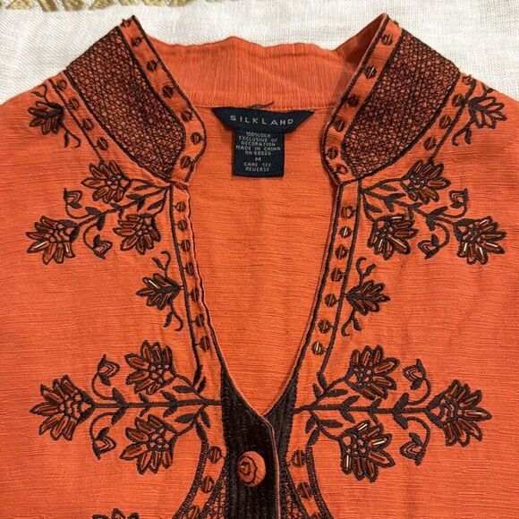 (A5) SILKLAND 3/4 sleeve beaded shantung silk evening jacket size M - Picture 13 of 16